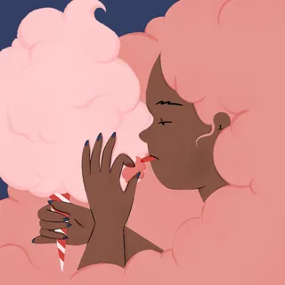 Digital portrait with large pink cotton candy hair by Grace Lanksbury