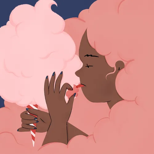 Digital portrait with large pink cotton candy hair by Grace Lanksbury