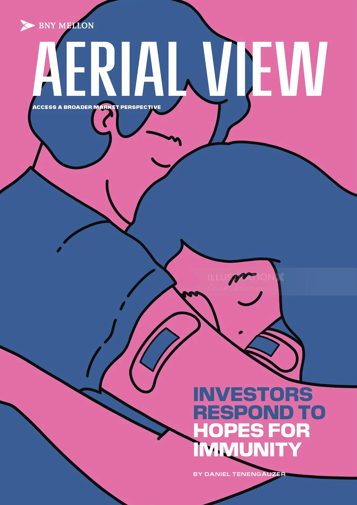 Illustration of two people embracing on Aerial View magazine cover by Grace Lanksbury