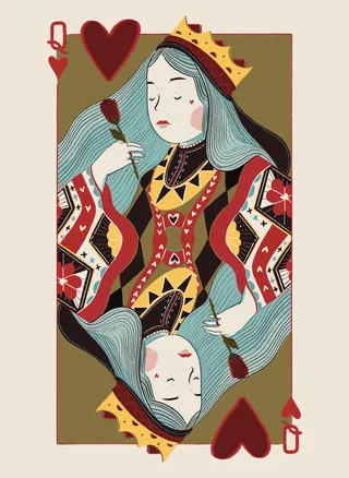 Illustration of Queen of Hearts playing card by Grace Lanksbury