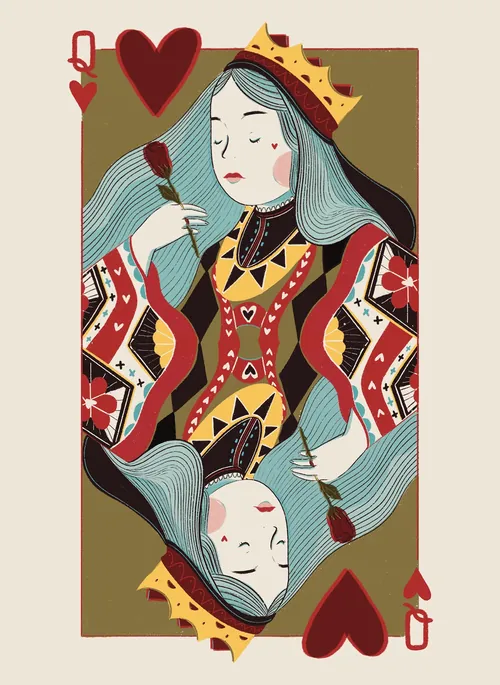 Illustration of Queen of Hearts playing card by Grace Lanksbury