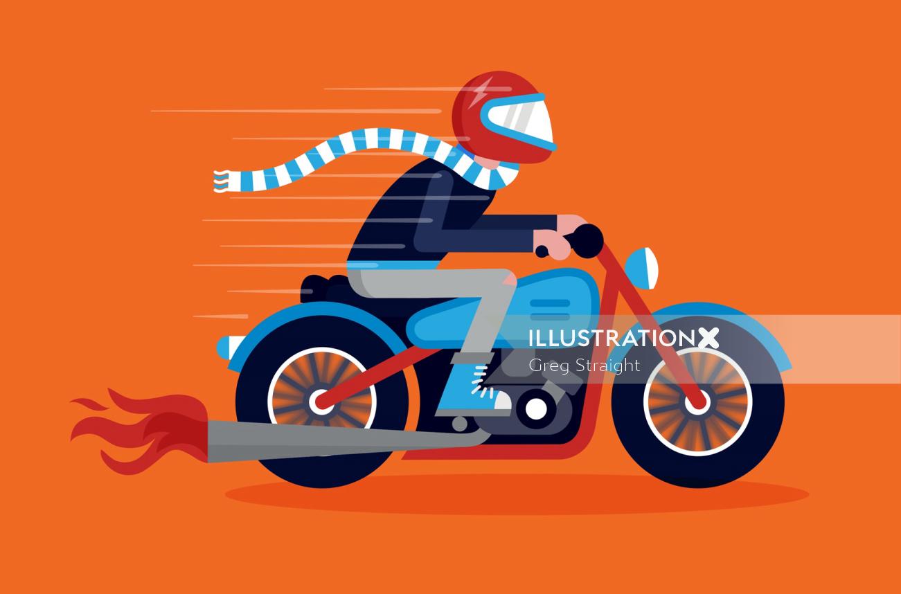 Ilustração em vetor de homem andando de moto
