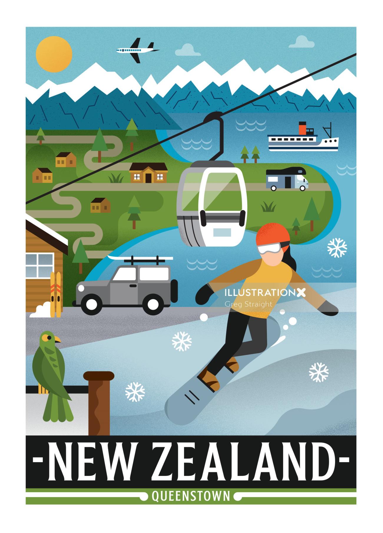 Cartaz gráfico de férias na Nova Zelândia