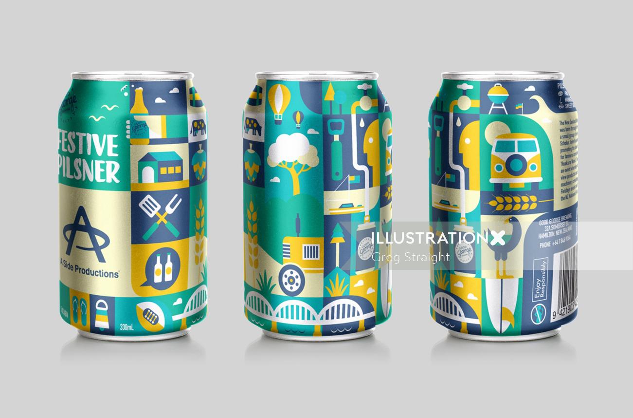 Illustration on cold drink can by Greg Straight