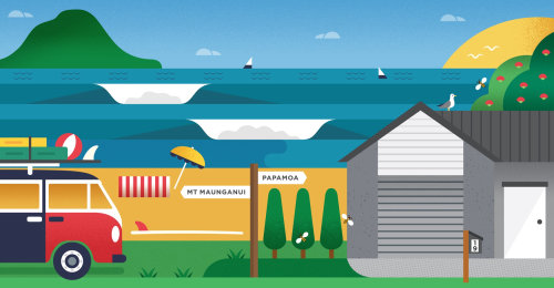 Graphic beach side house
