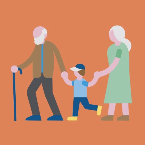 Vector design of grandparents walking with boy