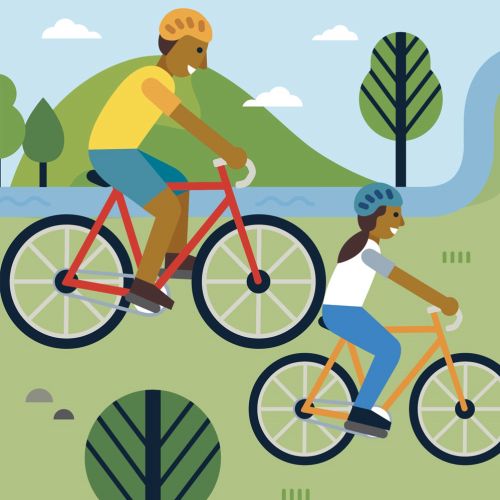 Graphic design of people riding bicycle