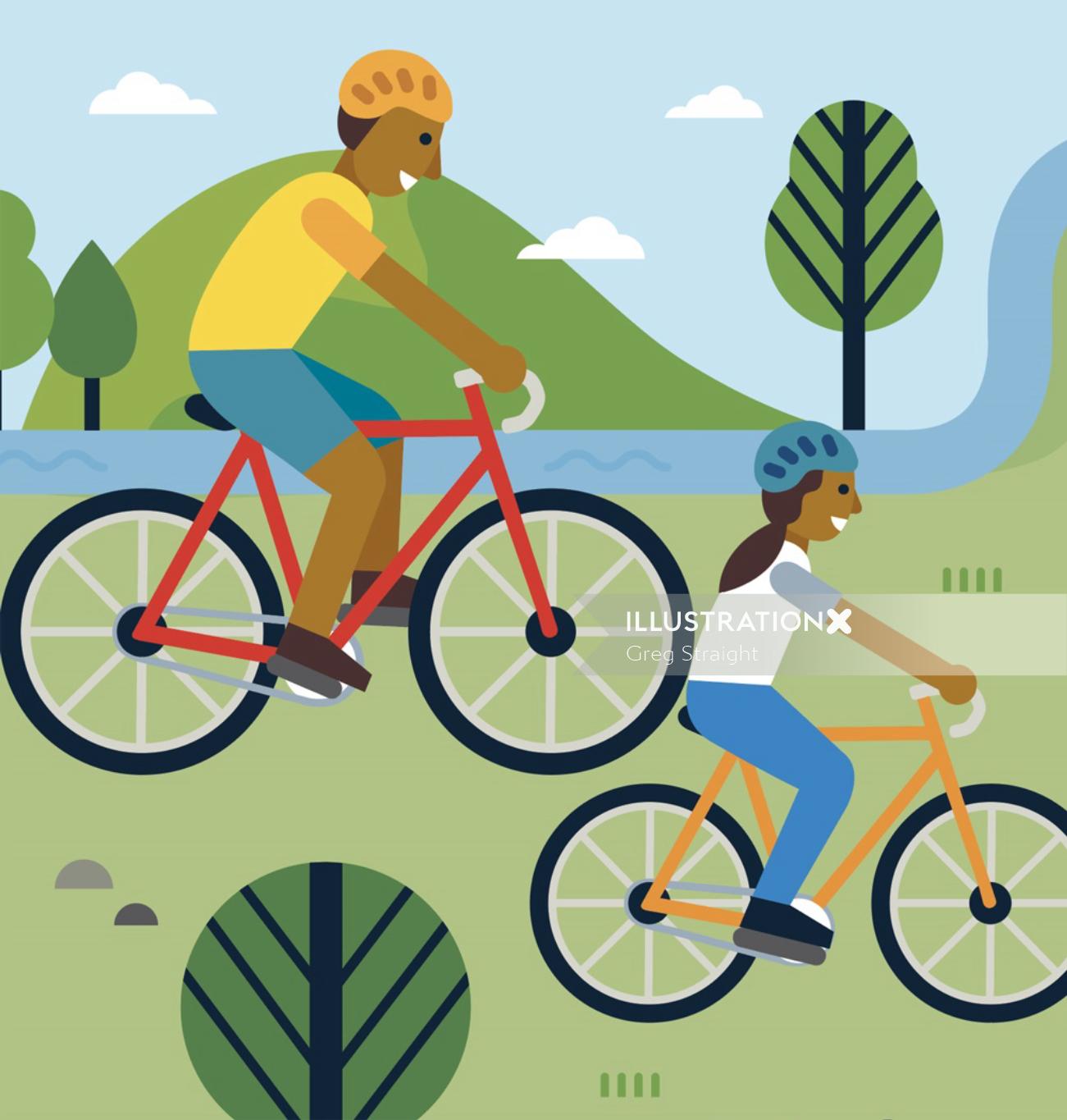 Design gráfico de pessoas andando de bicicleta