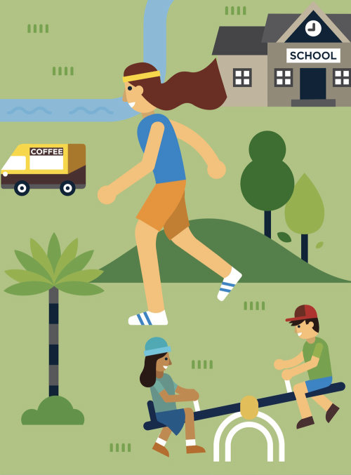 Girl running in a school park