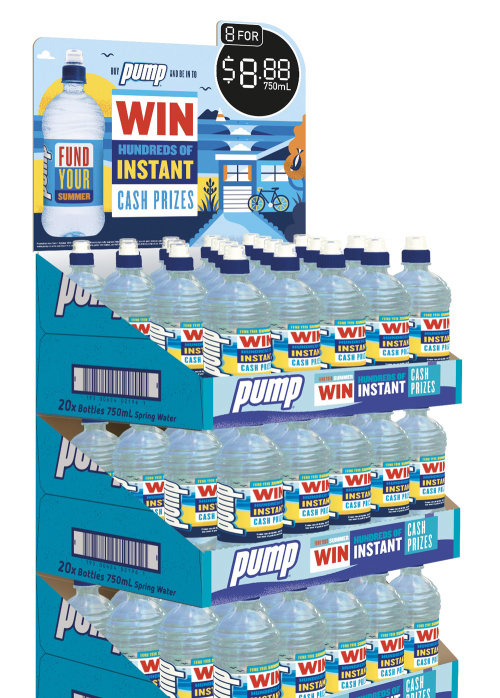 Advertising illustration of Pump Spring Water Bottles