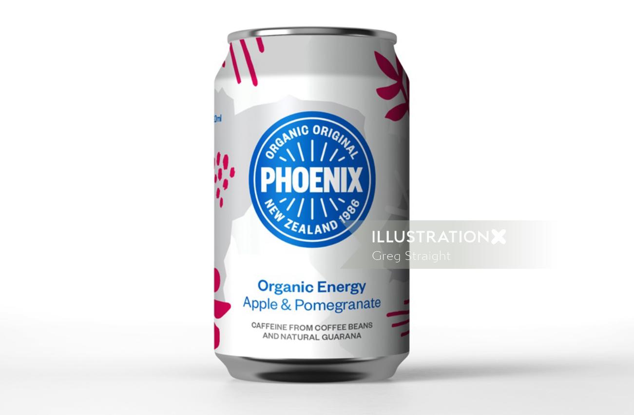 Packaging of Phoenix Organic Energy drinks