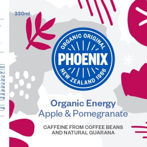 Phoenix Organic Energy drinks label illustration