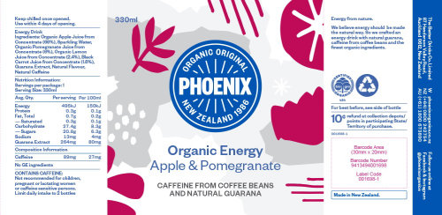 Ilustración de etiqueta de bebidas de energía orgánica Phoenix