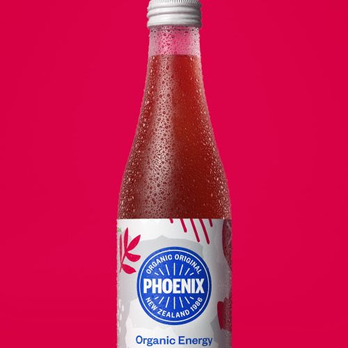 Apple & Pomegranate flavor Phoenix Organic Energy drink packaging 
