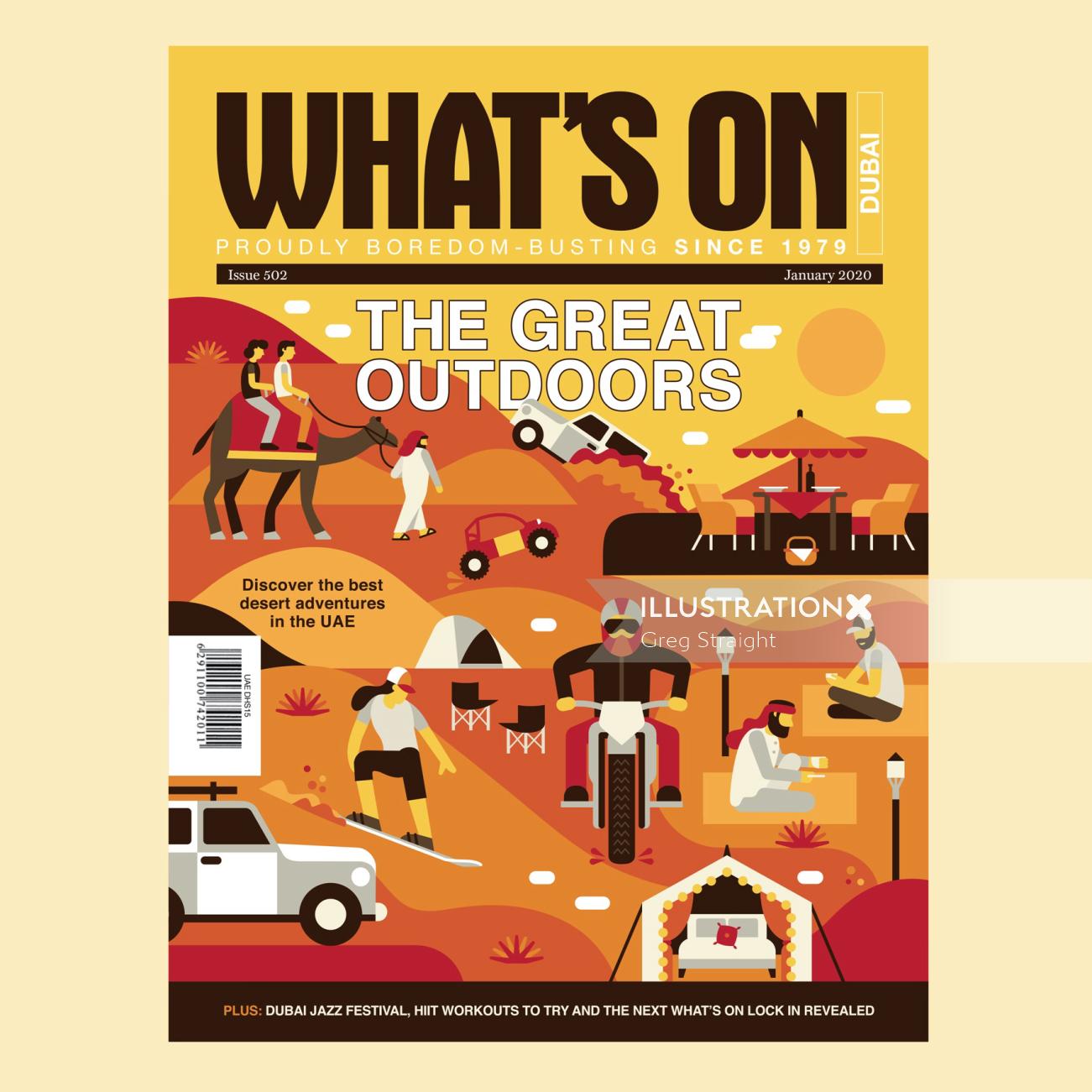 Ilustração da capa da revista What&#39;s On Dubai