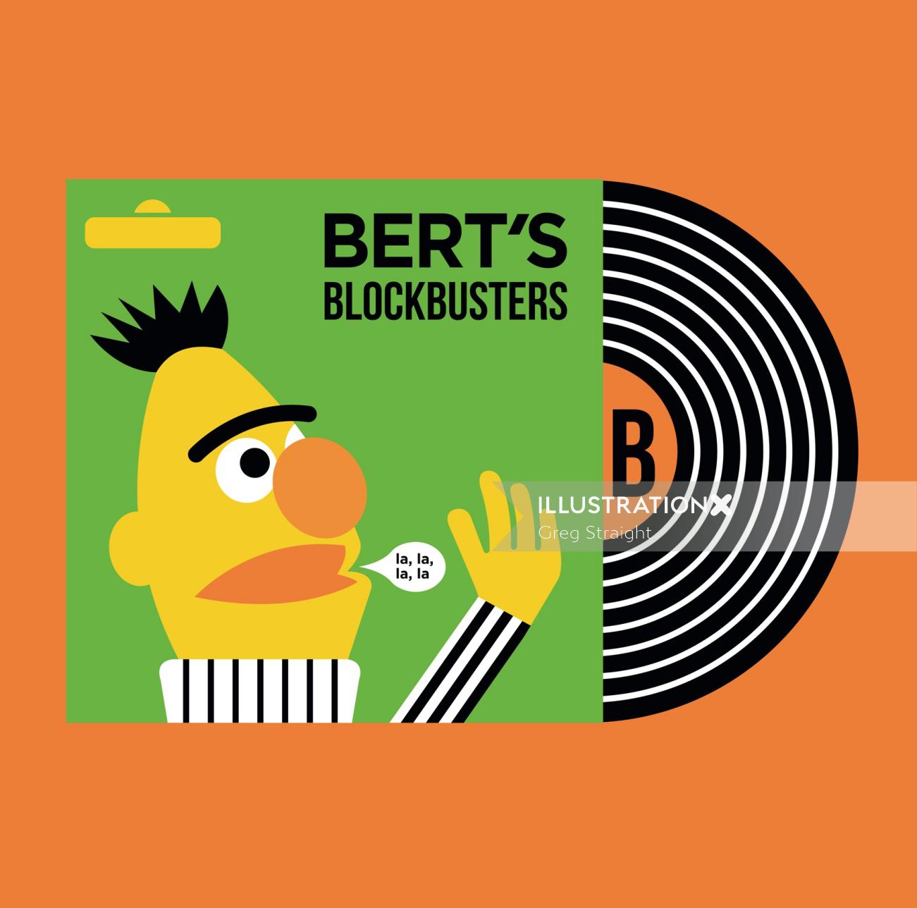 Ilustração da capa do álbum dos sucessos de bilheteria de Bert