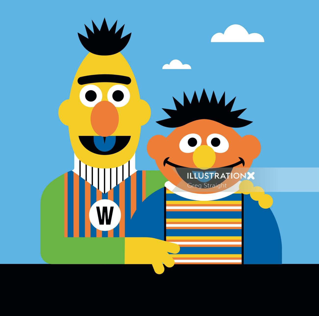 Ilustração de animação dos Muppets Bert e Ernie