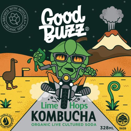Good Buzz Lime Hops Kombucha label illustration