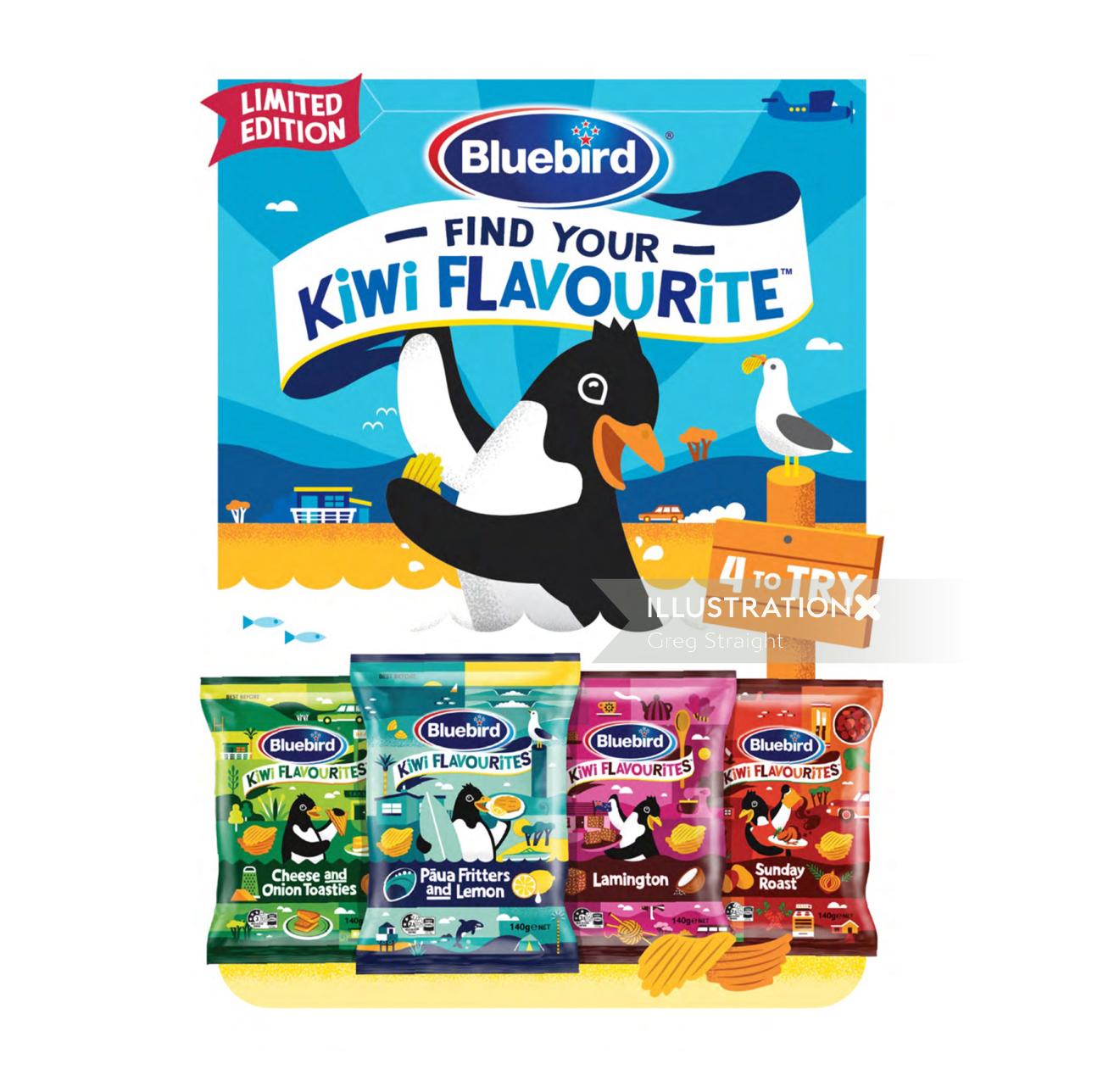 Blue Bird kiwi flavourite chips advertising poster 