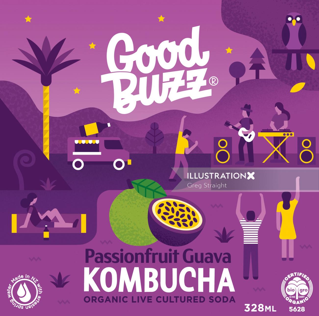 Good Bwzz Passionfruit Guava Kombucha poster illustration