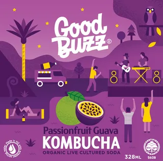 Good Bwzz Passionfruit Guava Kombucha poster illustration