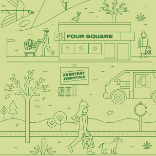Ilustración del mapa del supermercado Four Square de Nueva Zelanda