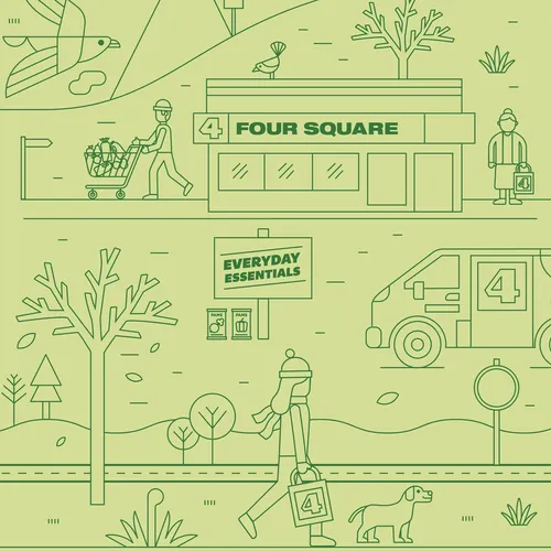 Map illustration of Four Square supermarket NZ