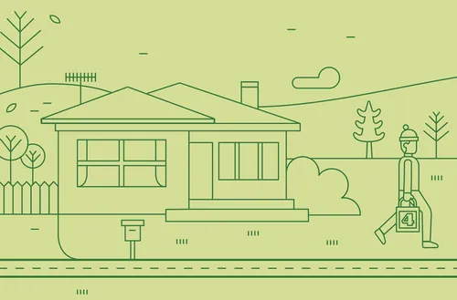 Minimalist line art of a house with porch and garden by Greg Straight