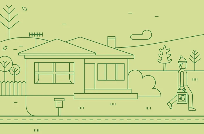Minimalist line art of a house with porch and garden by Greg Straight