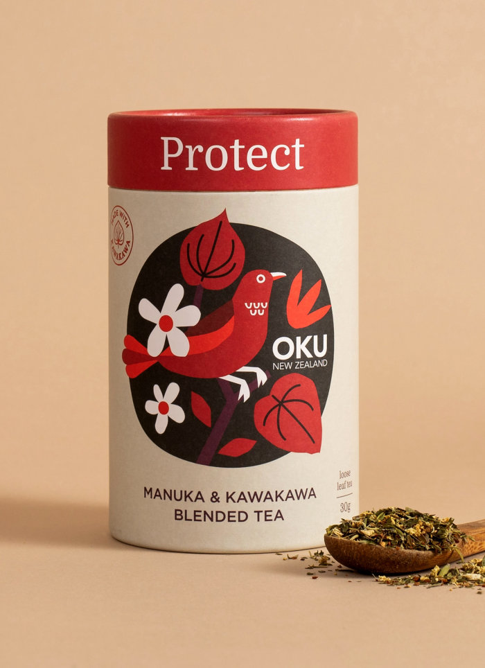 Illustration de l&#39;emballage du thé mélangé Manuka &amp; Kawakawa