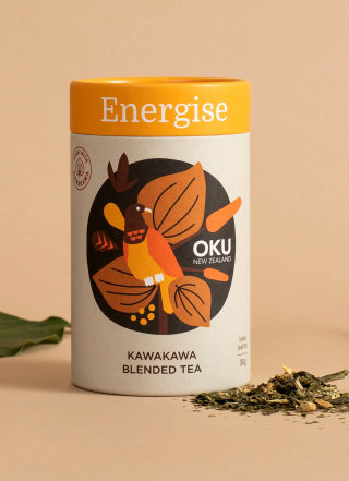 Ilustração da embalagem do chá misturado Kawakawa