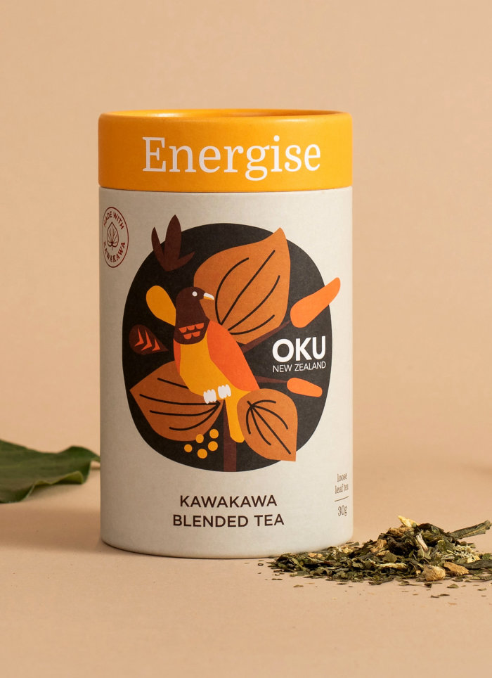 Ilustração de embalagem de chá misturado Kawakawa