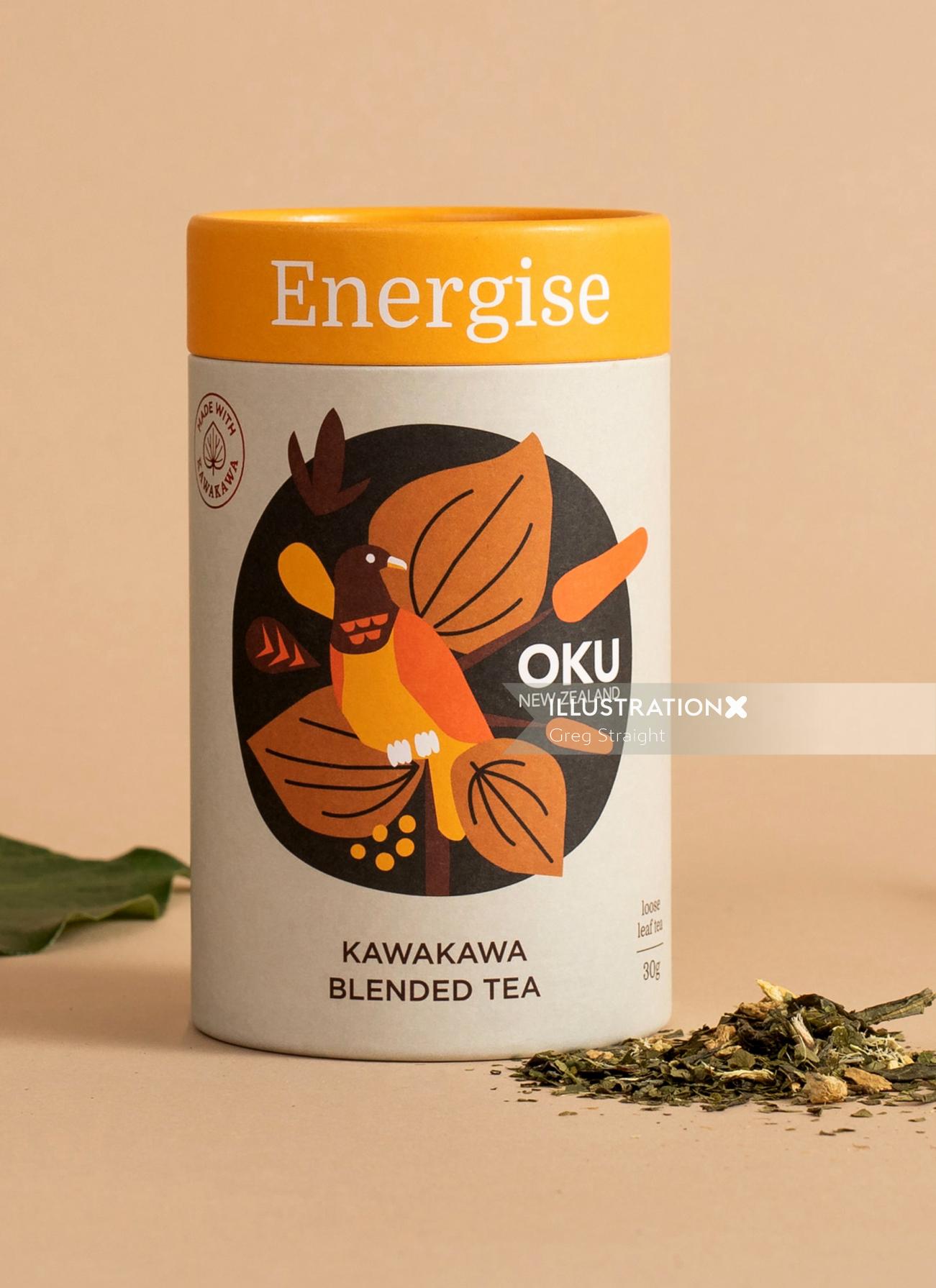 Ilustração de embalagem de chá misturado Kawakawa