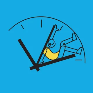 Illustration of person trapped inside clock hands, by Greg Straight