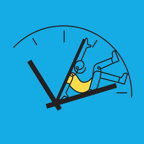 Illustration of person trapped inside clock hands, by Greg Straight