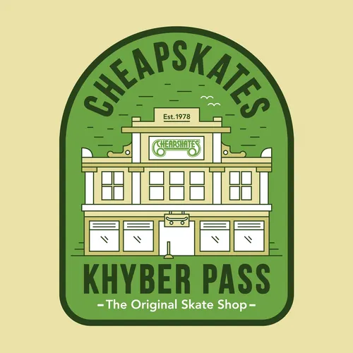 Logo of Cheapskates Khyber Pass skate shop by Greg Straight