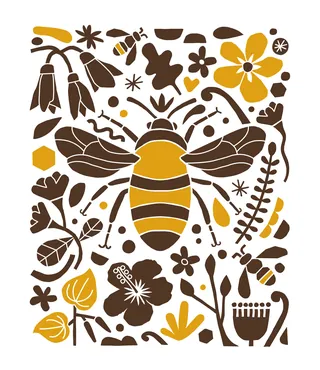 Stylized bee and floral pattern illustration by Greg Straight