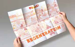 Hands holding a folded urban poster with the word REGENERATION by Greg Straight