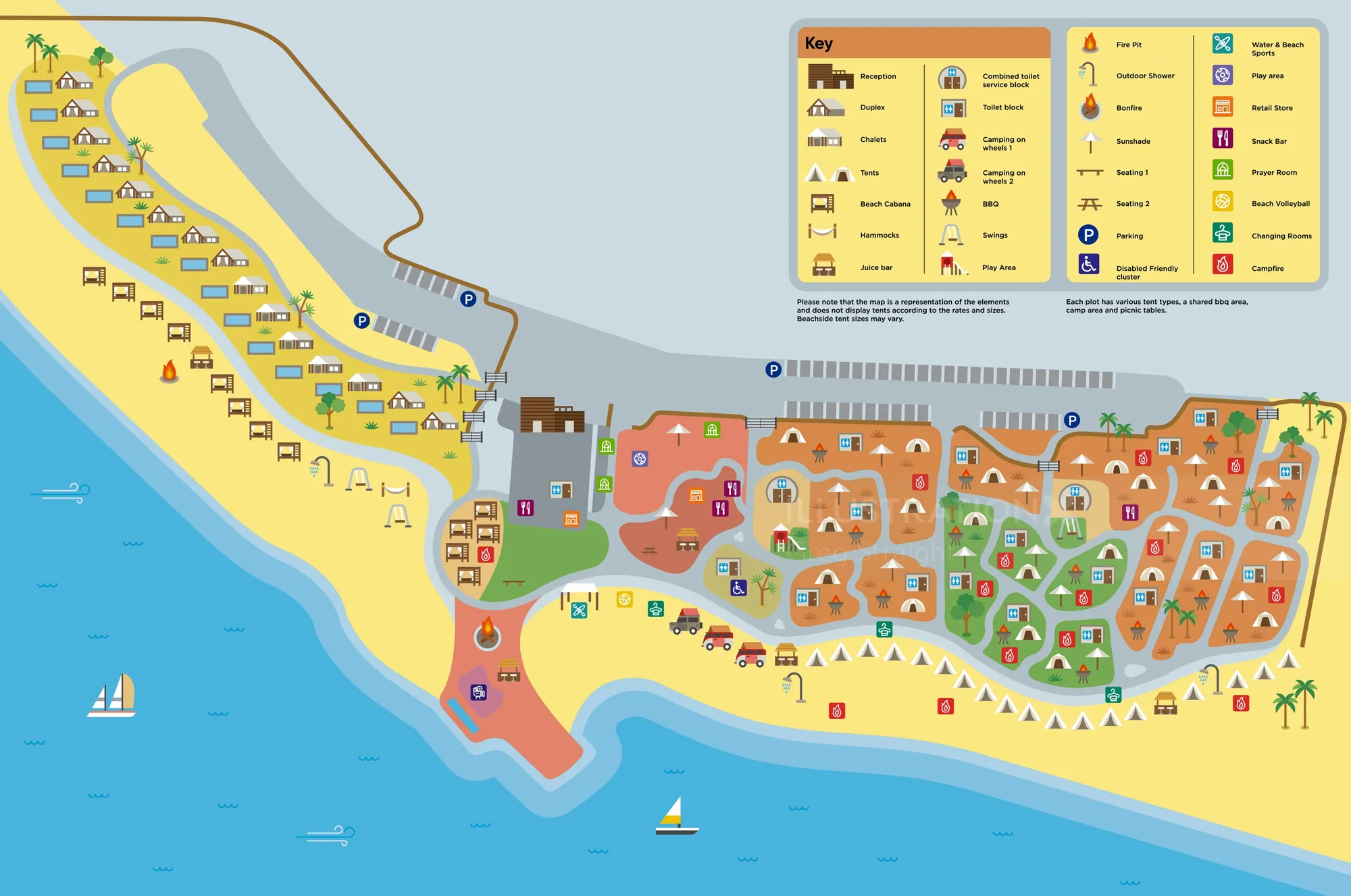 Detailed resort map highlighting zones and facilities by Greg Straight