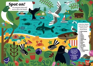 Beach wildlife spot the difference puzzle featuring birds and sea creatures by Greg Straight