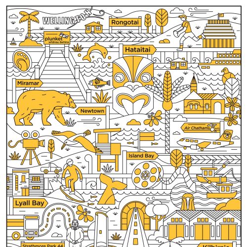 Illustrated map of Chatham Islands and nearby locations by Greg Straight