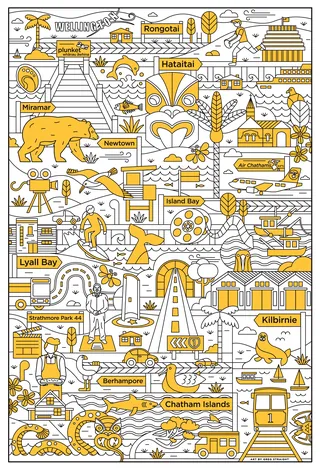Illustrated map of Chatham Islands and nearby locations by Greg Straight