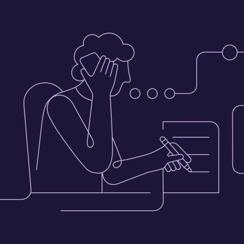 Outline of stressed person writing with head in hands