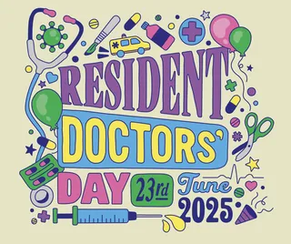 Resident Doctors' Day June 23, 2025 celebration illustration with medical tools