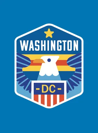 Washington DC emblem with eagle, star, and red white blue colors