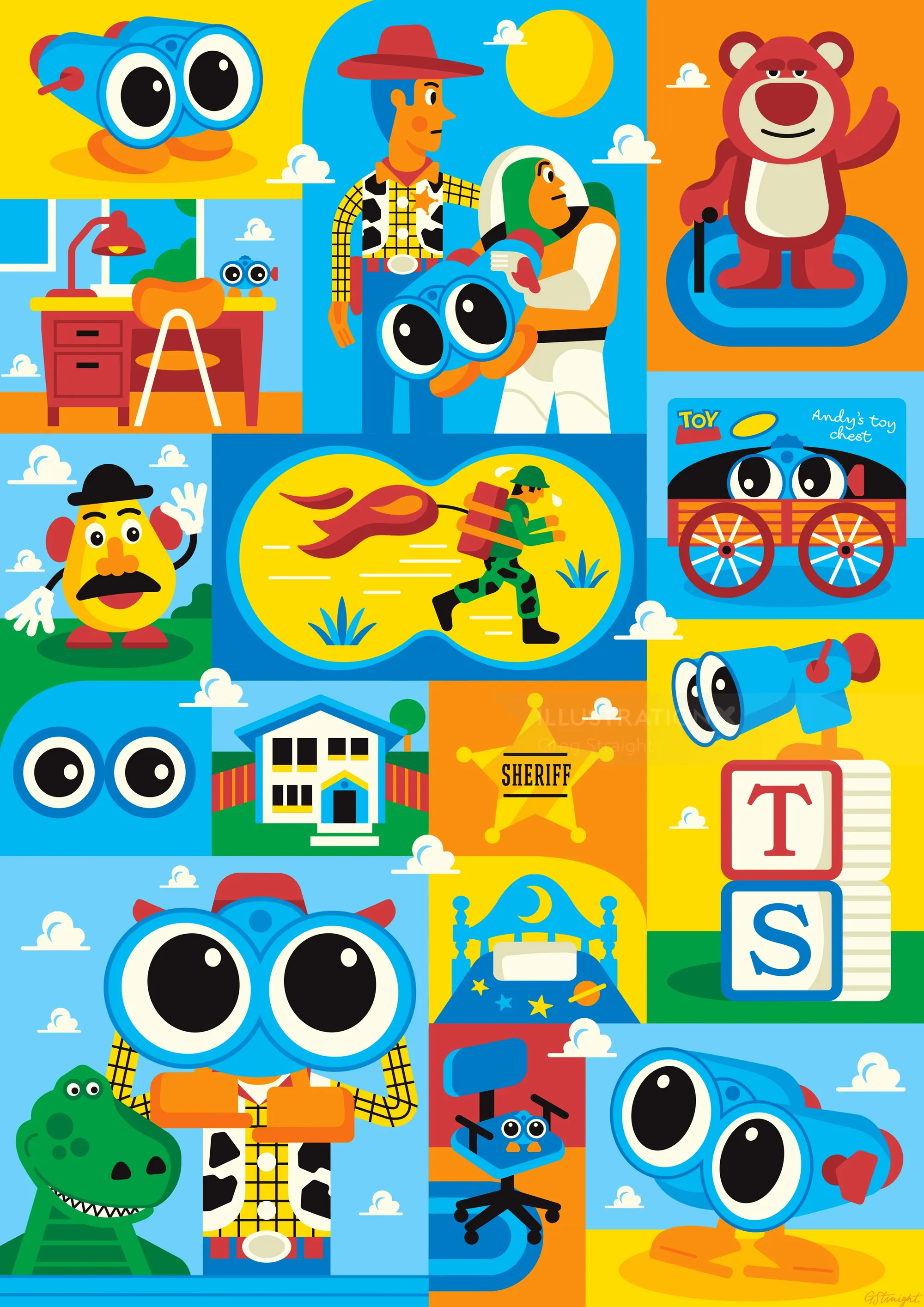 Toy Story characters and icons collage by Greg Straight