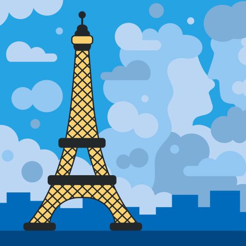 Eiffel Tower illustration with cloud faces by Greg Straight