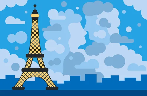 Eiffel Tower illustration with cloud faces by Greg Straight