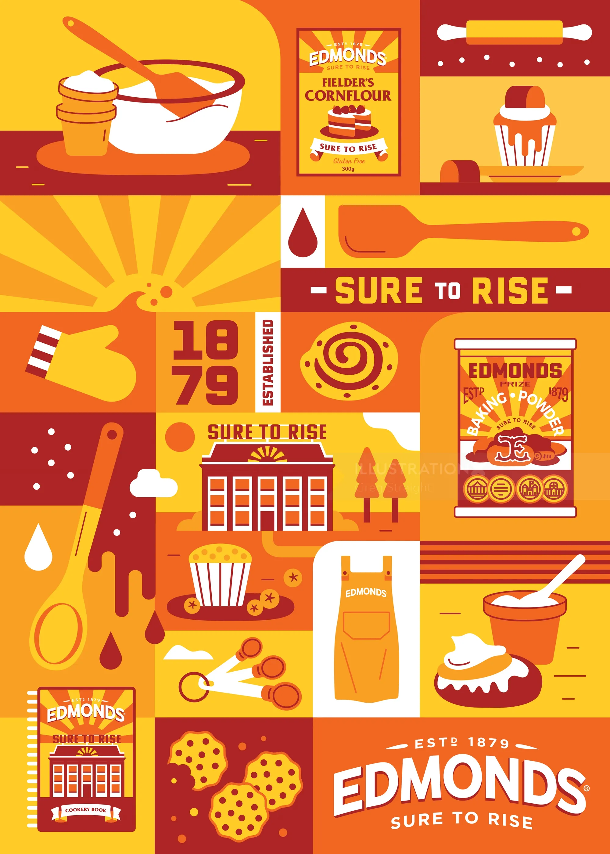 Illustration of Edmonds baking products and utensils by Greg Straight