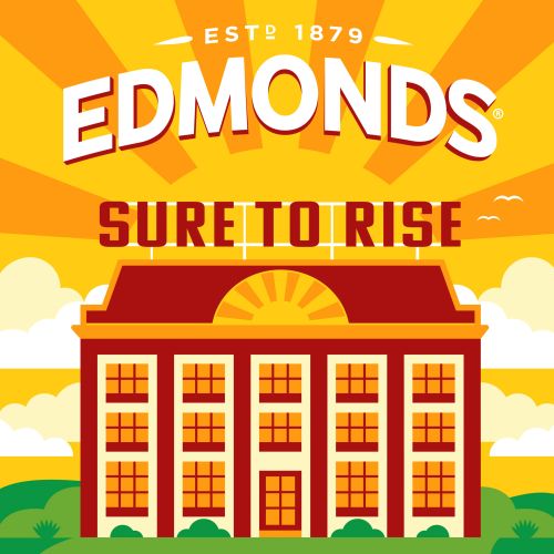 Illustration of Edmonds building with sunrise rays and flowers by Greg Straight